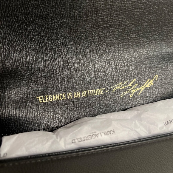 NWT KARL LAGERFELD Black Candy Dot Studded Leather Simoné Flat Crossbody Bag - Picture 8 of 9